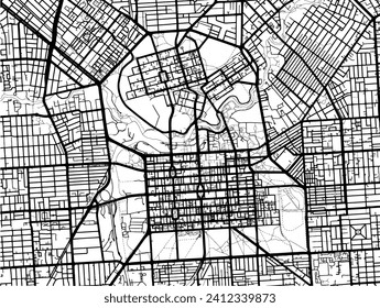 City map of Adelaide center in Australia with black roads isolated on a white background.