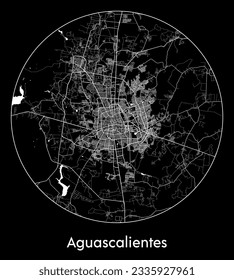 Mapa de la Ciudad Aguascalientes México Norteamérica Circular ilustración vectorial