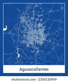 Mapa de la Ciudad Aguascalientes México Norteamérica Impresión azul Circular ilustración vectorial