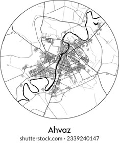City Map Ahvaz Iran Asia round Circle vector illustration