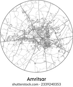 City Map Amritsar India Asia round Circle vector illustration