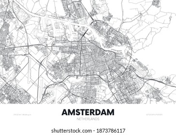 City map Amsterdam Netherlands, travel poster detailed urban street plan, vector illustration