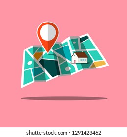 City Map App Icon with Pin and House