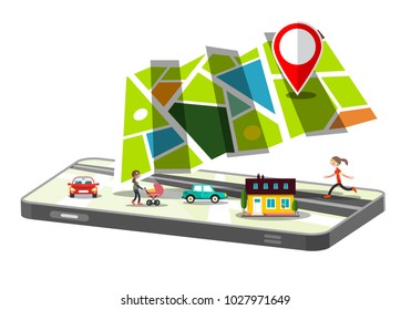 City Map App On Cellphone Isolated Stock Vector (Royalty Free ...