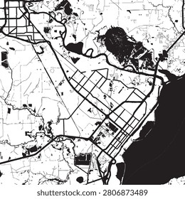 City Map Artwork – Minimalist Black and White Port Arthur Texas in the United States of America Urban Street Network, Sheksna River, and Rybinsk Reservoir Road Infrastructure Vector Illustration