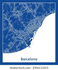 City Map Barcelona Spain Europe blue print round Circle vector illustration