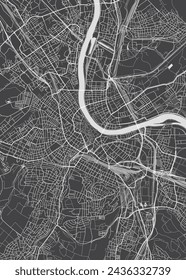 Stadtplan Basel, monochromer Detailplan, Vektorgrafik