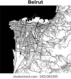 Mapa de la ciudad de Beirut, Mapa de caricaturas, Mapa de disposición de la calle