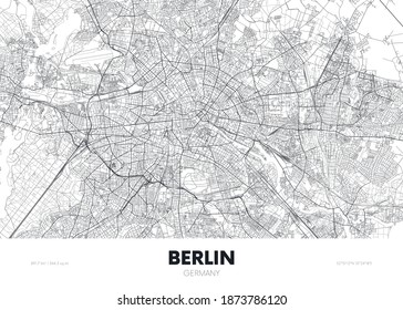 City map Berlin Germany, travel poster detailed urban street plan, vector illustration