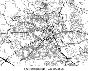 City map of Bolton in the United Kingdom with black roads isolated on a white background.