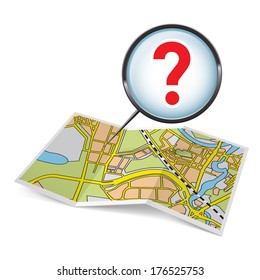 City map booklet with question mark on white background