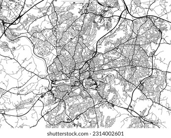 City map of Bristol in the United Kingdom with black roads isolated on a white background.