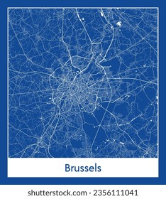 City Map Brussels Belgium Europe blue print round Circle vector illustration
