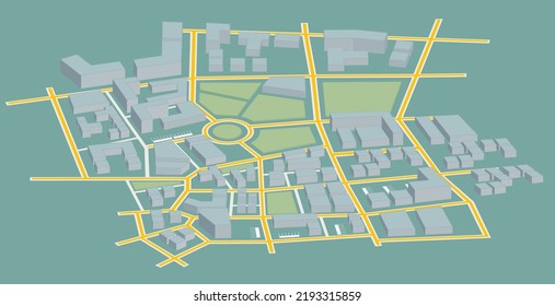 Mapa de la ciudad con edificios, parques y calles