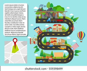 City map with buildings and roads illustration