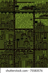 City map with buildings and trees