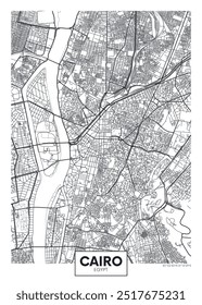 Mapa de la ciudad de El Cairo, diseño detallado de póster de Vector de viaje de planificación urbana