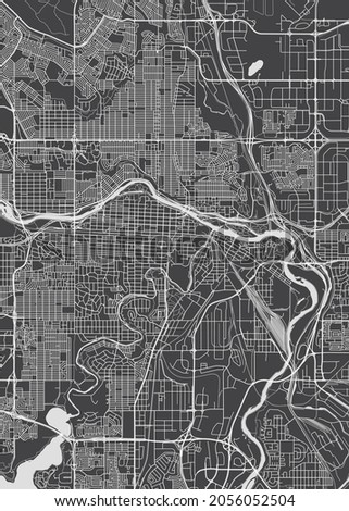 City map Calgary, monochrome detailed plan, vector illustration