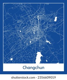 City Map Changchun China Asia blue print round Circle vector illustration