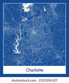 Mapa de la ciudad Charlotte Impresión azul Estados Unidos Norteamérica Circular ilustración vectorial