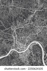 City map Cincinnati, monochrome detailed plan, vector illustration