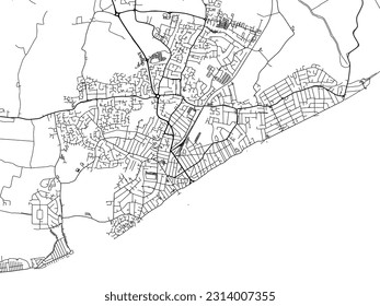 City map of Clacton-on-Sea in the United Kingdom with black roads isolated on a white background.