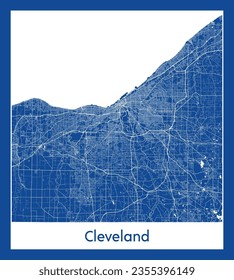 Mapa de la ciudad Cleveland Estados Unidos Norteamérica Impresión azul redonda Círculo vectorial