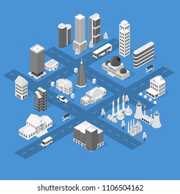 City Map Concept 3d Isometric View Construction Architecture Buildings and Streets Plan. Vector illustration of Urban Estate Cityscape