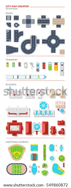 City\
map creator of top view elements grouped by roads transport\
buildings and additional objects vector\
illustration