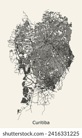 City map of Curitiba, State of Parana, Brazil