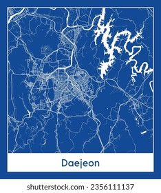 Mapa de la ciudad de Daejeon Corea del Sur de Asia Impresión azul Circular ilustración vectorial