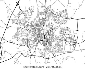 City map of Darlington in the United Kingdom with black roads isolated on a white background.