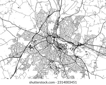 City map of Derby in the United Kingdom with black roads isolated on a white background.