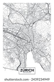 Mapa de la ciudad de Zúrich, diseño detallado del póster del vector de viaje de la planificación urbana