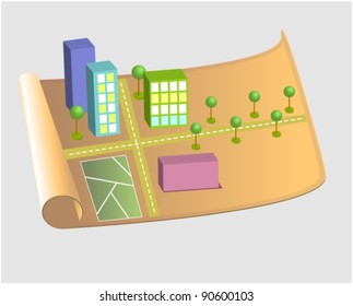 City map with different houses, vector