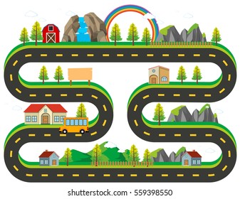 City map with different landmarks illustration