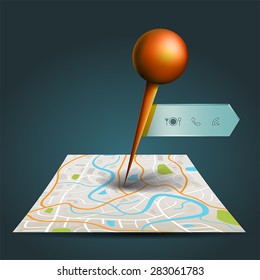 A city map with digital satellite gps pin point application with locations and wifi icon label tag with sample text in isolated background, create by vector   
