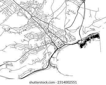 City map of Dover in the United Kingdom with black roads isolated on a white background.