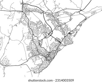 City map of Eastbourne in the United Kingdom with black roads isolated on a white background.