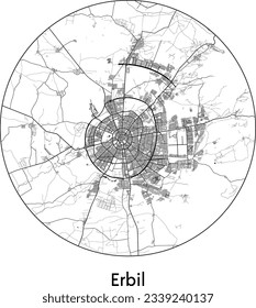 City Map Erbil Iraq Asia round Circle vector illustration