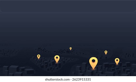 Mapa da cidade com sinais direcionais, um ponto de objetivo pretendido. Plano abstrato destaca POI. Navegação GPS para pinos. Ilustração vetorial