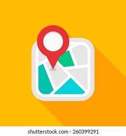 City map flat icon with long shadow on color background , vector illustration , eps10