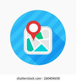 City map flat icon with long shadow on blue circle background , vector illustration , eps10