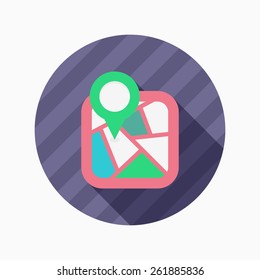 City map flat icon with long shadow on blue circle background , vector illustration , eps10