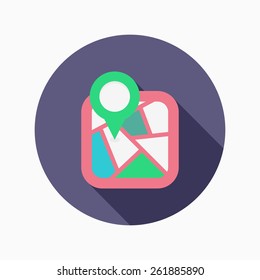 City map flat icon with long shadow on blue circle background , vector illustration , eps10