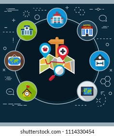 City map flat icons concept. Vector illustration. Element template for design.