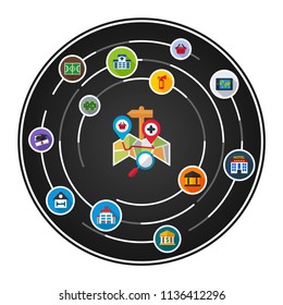City map flat icons concept. Vector illustration. Element template for design.