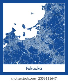 City Map Fukuoka Japan Asia blue print round Circle vector illustration