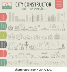 City map generator. Elements for creating your perfect city. Outline version. Vector illustration