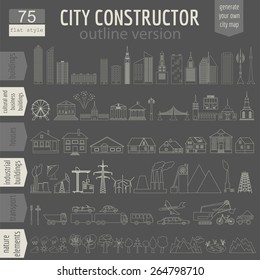 City map generator. Elements for creating your perfect city. Outline version. Vector illustration
